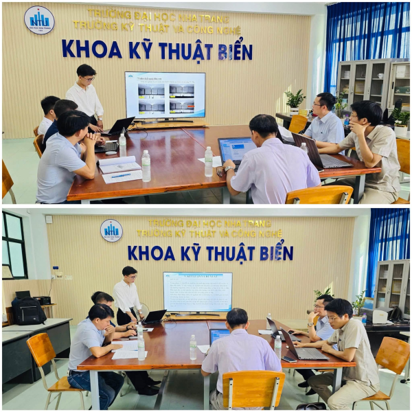 Khoa Kỹ thuật Biển tổ chức nghiệm thu đề tài Nghiên cứu khoa học sinh viên "Nghiên cứu ứng xử biến dạng phá hủy của kết cấu tấm hợp kim nhôm thuộc tàu thủy khi chịu va đập lặp lại”.
